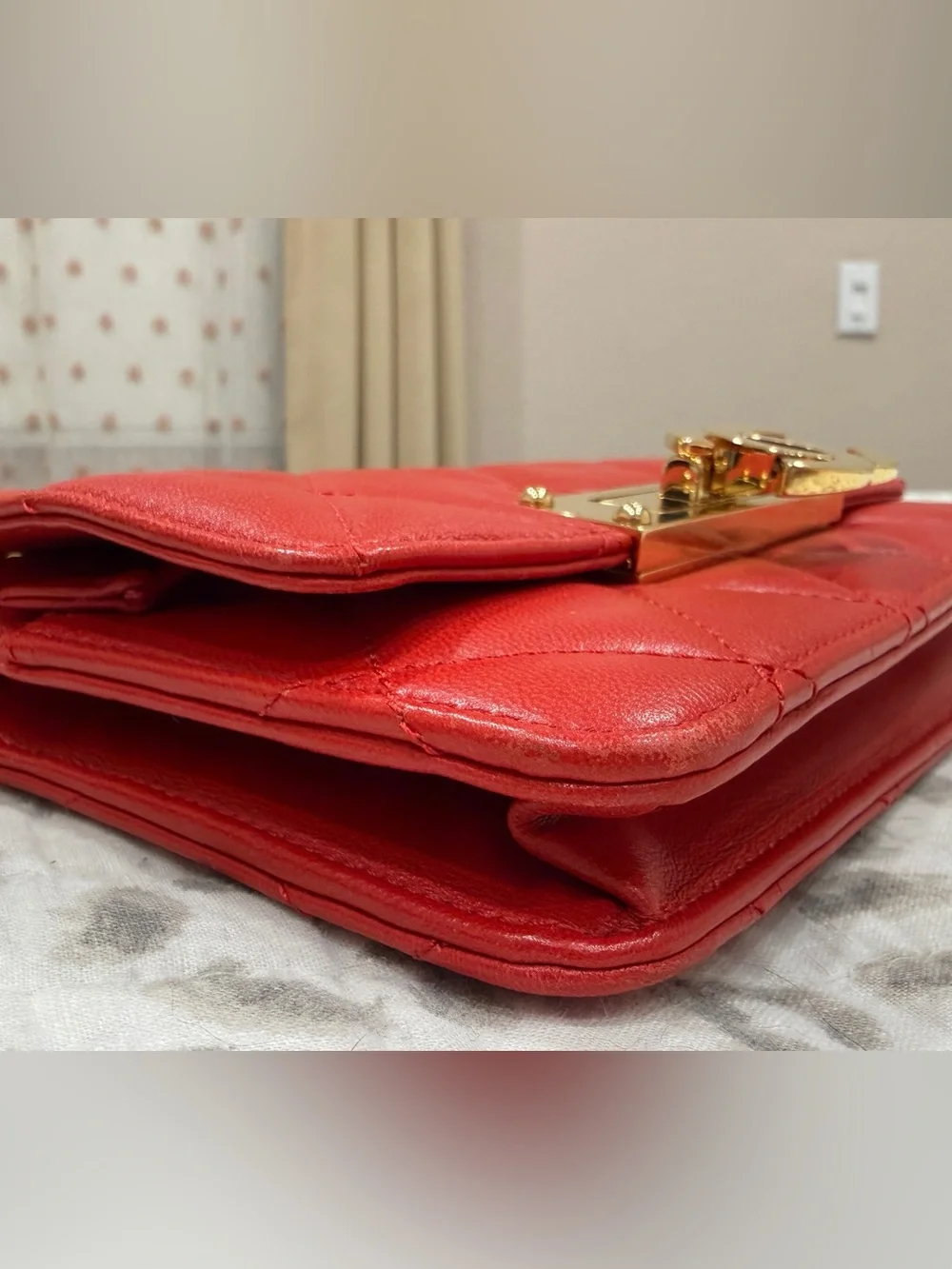 Chanel Red Quilted Leather lambskin WOC with Gold Hardware